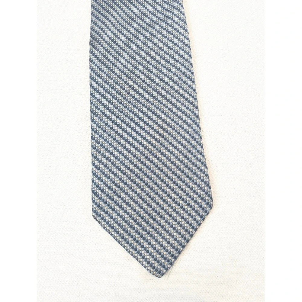 Brooks Brothers Makers Mens Blue Silk Micro Check Geometric Necktie Made in USA